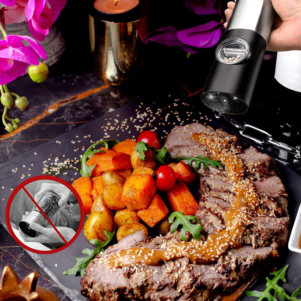 Elektrische Zout- en Pepermolen Set – USB-C Oplaadbaar met Instelbare Maalgraad & Oplaadbasis