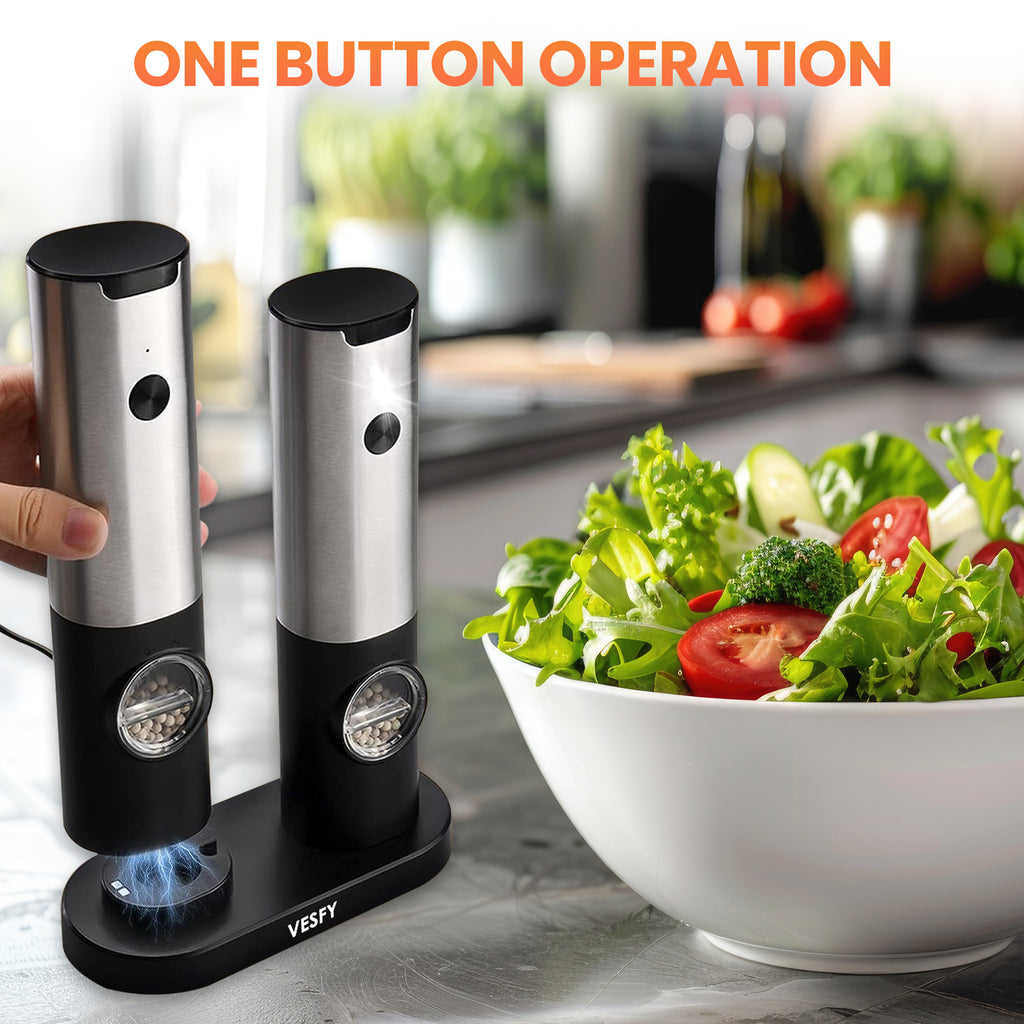 Elektrische Zout- en Pepermolen Set – USB-C Oplaadbaar met Instelbare Maalgraad & Oplaadbasis
