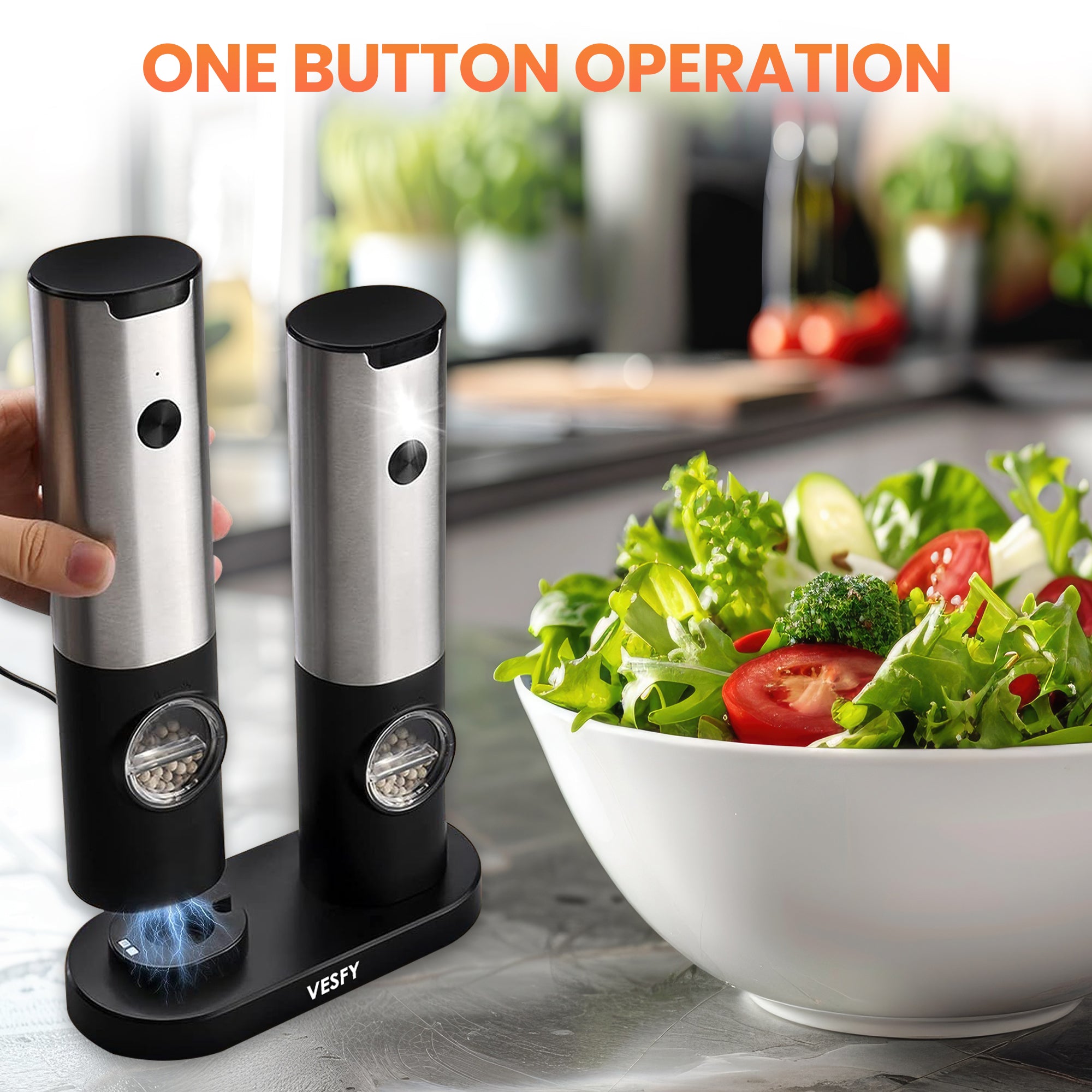 Elektrische Zout- en Pepermolen Set – USB-C Oplaadbaar met Instelbare Maalgraad & Oplaadbasis