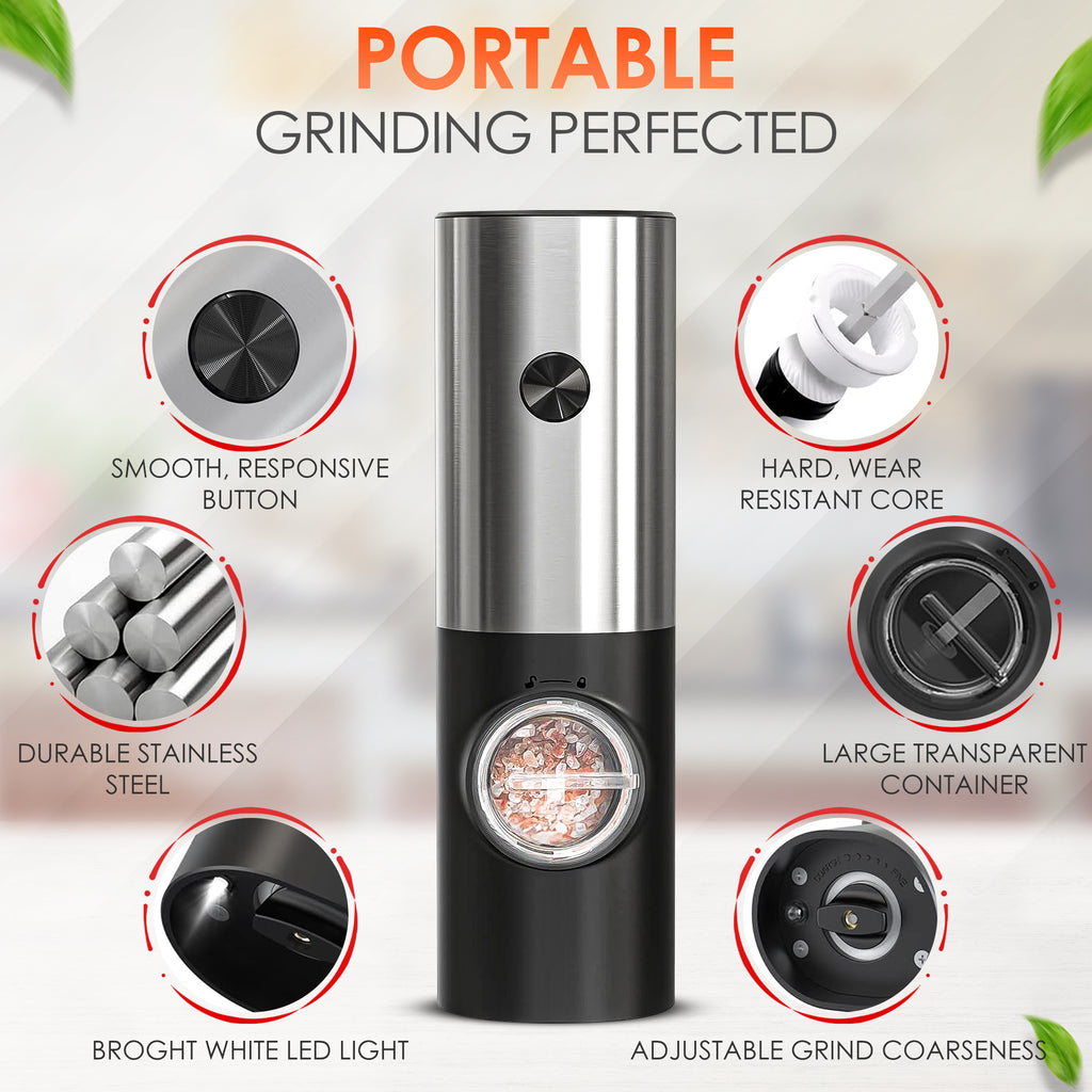 Elektrische Zout- en Pepermolen Set – USB-C Oplaadbaar met Instelbare Maalgraad & Oplaadbasis