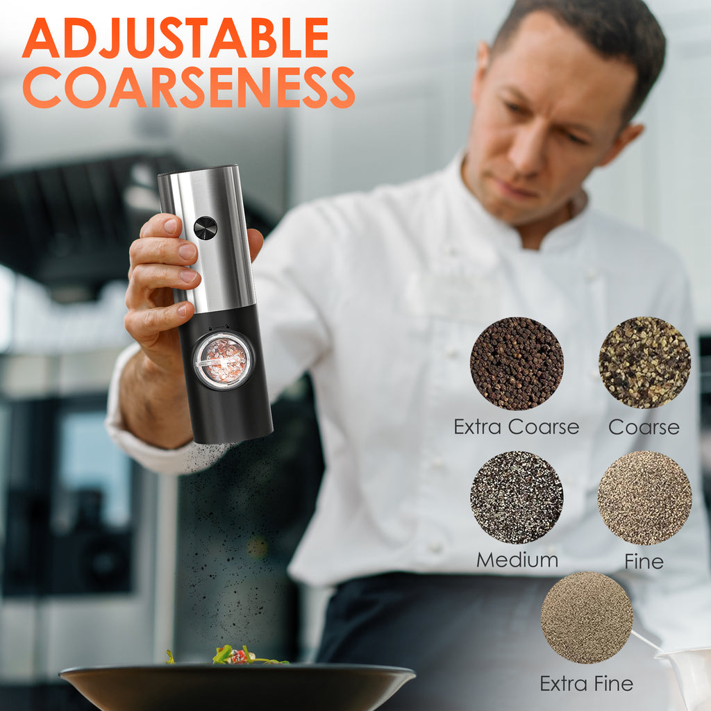 Elektrische Zout- en Pepermolen Set – USB-C Oplaadbaar met Instelbare Maalgraad & Oplaadbasis